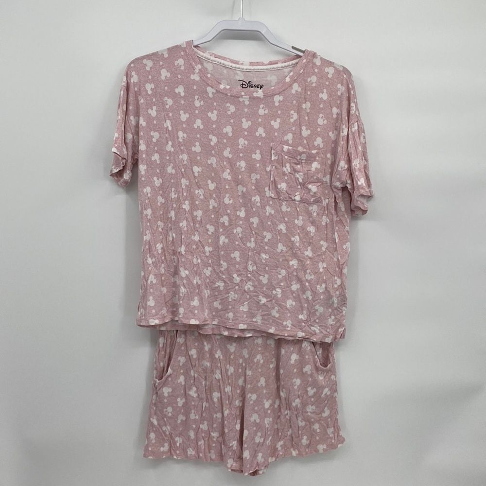 Disney Mickey Mouse Pajama Set Short Sleeve Shirt Shorts Pockets Small Pink